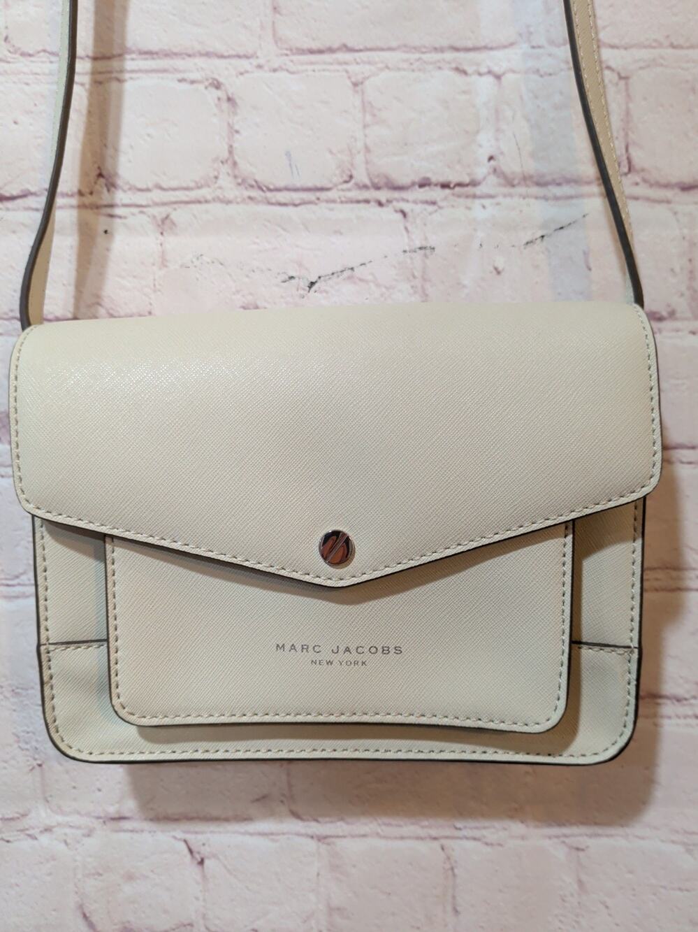 Marc Jacobs New York Bone White Saffiano Leather Envelope Crossbody Bag Dust Bag
